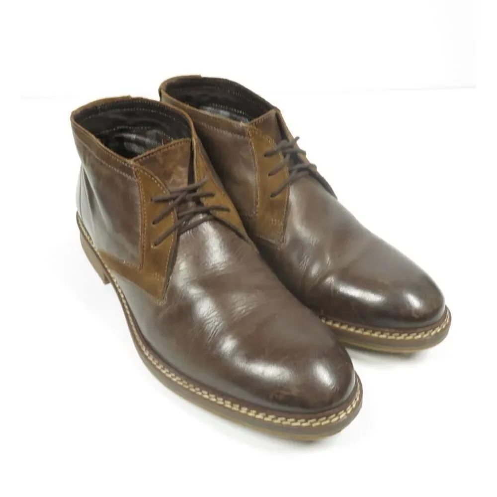 Alfani KNIGHT Dark Brown Leather Chukka Boots Laces Flannel Lined Men Size 10